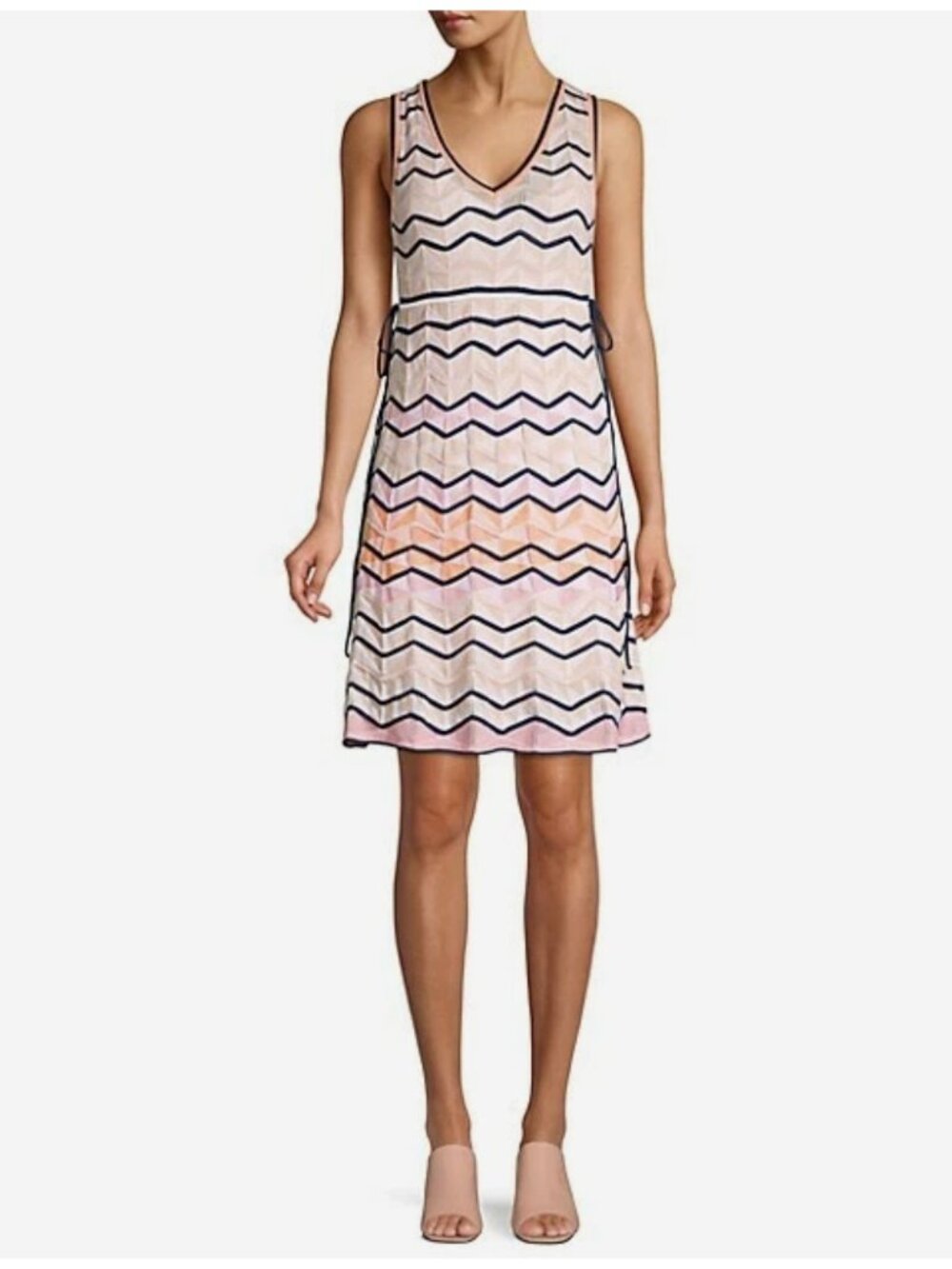 Missoni Sleeveless Chevron Knit Mini Dress Zig Zag Peach Pink Tan Fit Flare US 4